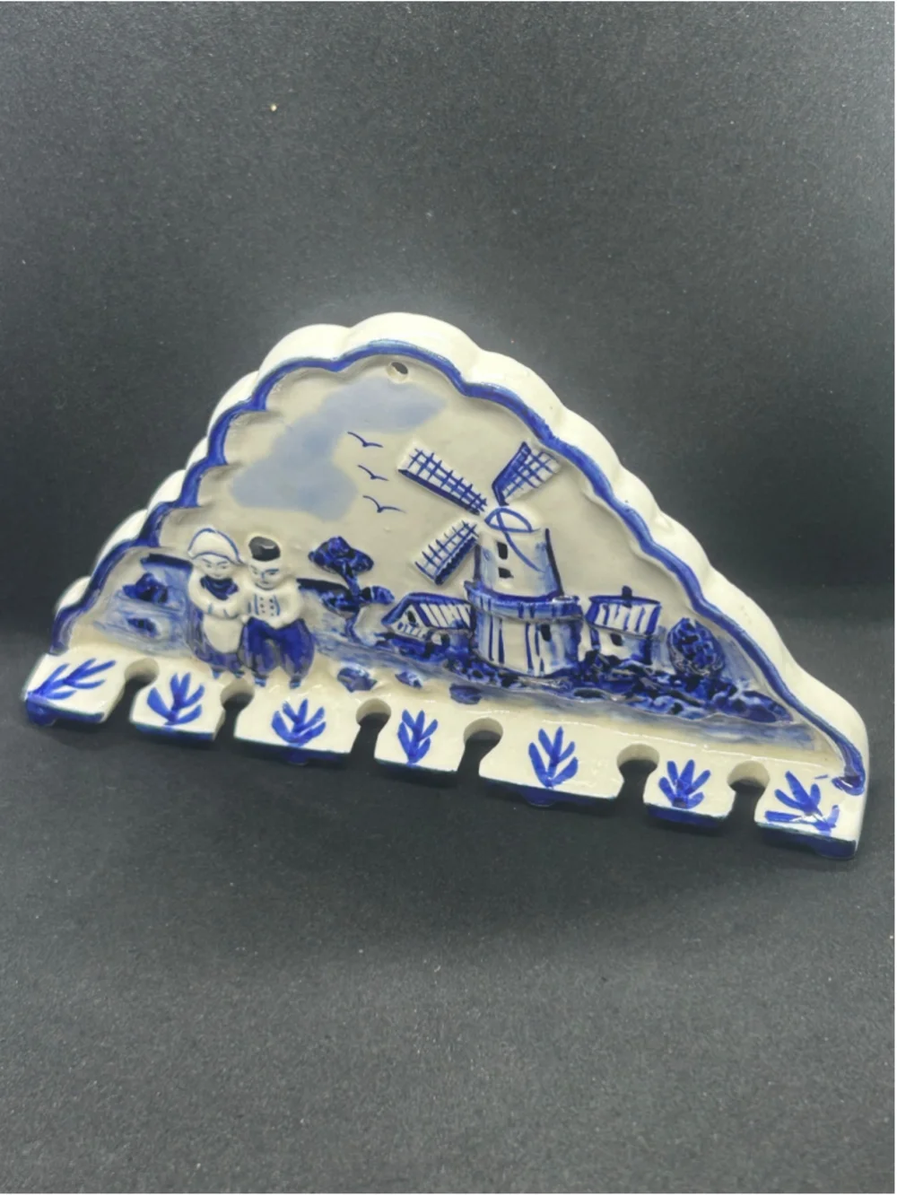 Vtg Royal Delft Small Dutch Windmill Wall Hook Rack One Size White Blue